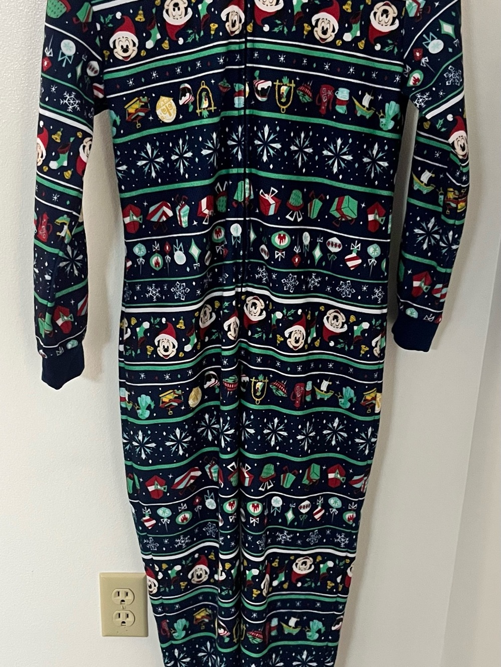 Disney Navy Green Holiday Mickey One-Piece Pajamas